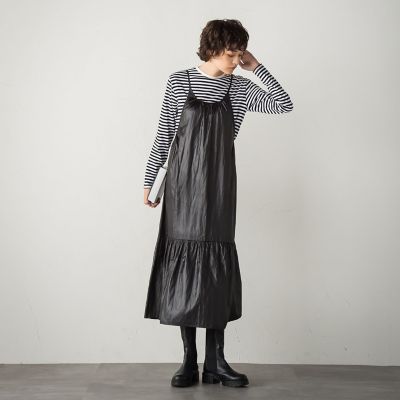 【ｓｏｃｏｌｌａ】レザー風ティアードキャミワンピース≪洗濯機で洗える≫