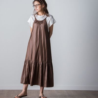 【ｓｏｃｏｌｌａ】レザー風ティアードキャミワンピース≪洗濯機で洗える≫