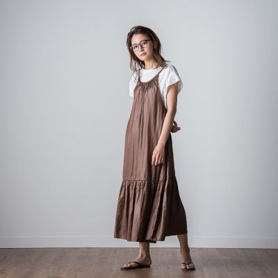 【ｓｏｃｏｌｌａ】レザー風ティアードキャミワンピース≪洗濯機で洗える≫