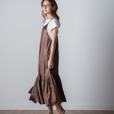 【ｓｏｃｏｌｌａ】レザー風ティアードキャミワンピース≪洗濯機で洗える≫