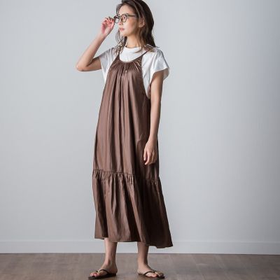 【ｓｏｃｏｌｌａ】レザー風ティアードキャミワンピース≪洗濯機で洗える≫