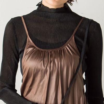 【ｓｏｃｏｌｌａ】レザー風ティアードキャミワンピース≪洗濯機で洗える≫