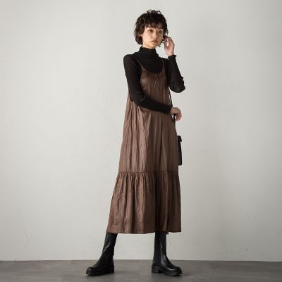 【ｓｏｃｏｌｌａ】レザー風ティアードキャミワンピース≪洗濯機で洗える≫