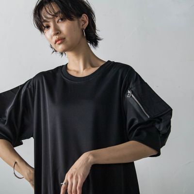 ＜socolla（Women）＞ジャージーアウトジップスリーブワンピース≪洗濯機で洗える≫