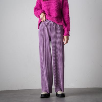 ＜socolla（Women）＞【ｓｏｃｏｌｌａ】ベロアプリーツストレートパンツ≪手洗い可能≫