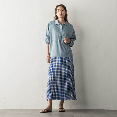 ＜socolla（Women）＞ポプリンチェック柄プリーツスカート