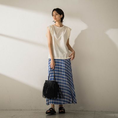 ポプリンチェック柄プリーツスカート