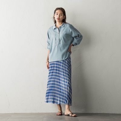 ポプリンチェック柄プリーツスカート