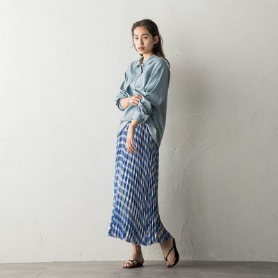 ポプリンチェック柄プリーツスカート