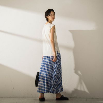 ポプリンチェック柄プリーツスカート