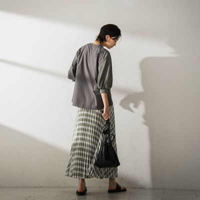 ポプリンチェック柄プリーツスカート