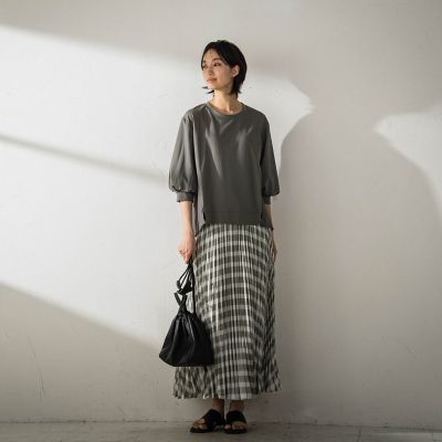 ポプリンチェック柄プリーツスカート