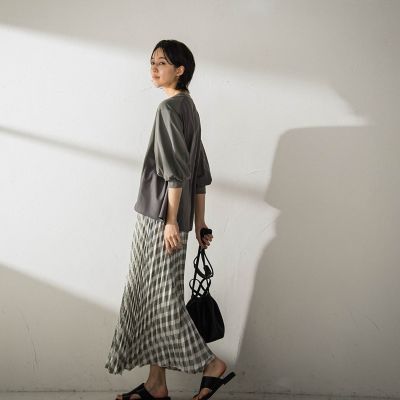 ポプリンチェック柄プリーツスカート