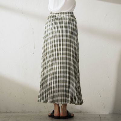 ポプリンチェック柄プリーツスカート