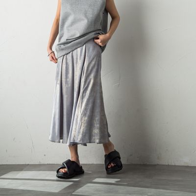 ラメステッチパネルフレアスカート≪手洗い可能≫