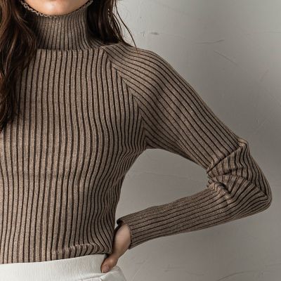 ＜socolla（Women）＞プレーティングハイネックニットプルオーバー≪手洗い可能≫