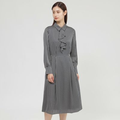 ＜Paul Stuart (Women)＞【Ｎｉｋｋｅｉ　ｍａｇａｚｉｎｅ掲載】【ウォッシャブル】ラインドット　ワンピース