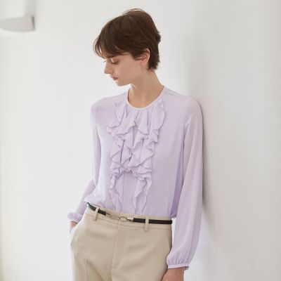 ＜Paul Stuart (Women)＞【Ｎｉｋｋｅｉ　ｍａｇａｚｉｎｅ掲載】【ウォッシャブル】ソフトジョーゼット　ブラウス