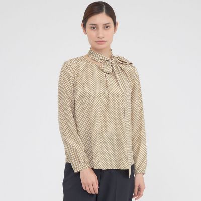 ＜Paul Stuart (Women)＞【ウォッシャブル】幾何学プリントジャカード　ブラウス