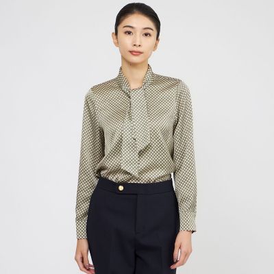 ＜Paul Stuart (Women)＞【Ｎｉｋｋｅｉ　ｍａｇａｚｉｎｅ掲載】【ウォッシャブル】デュアルサークルプリント　ブラウス