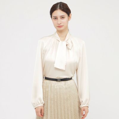 ＜Paul Stuart (Women)＞【ウォッシャブル／防しわ性】エレガントダブルサテン　ブラウス