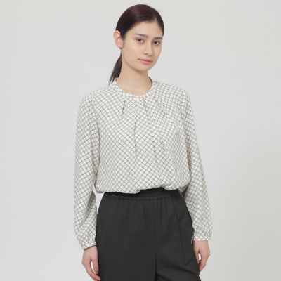 ＜Paul Stuart (Women)＞【ウォッシャブル】格子モノグラムプリント　ブラウス