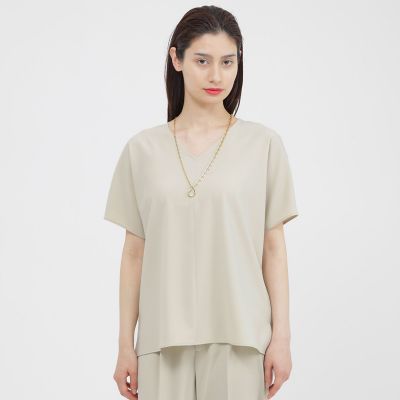 ＜Paul Stuart (Women)＞【Ｎｉｋｋｅｉ　Ｍａｇａｚｉｎｅ掲載】【ウォッシャブル／防しわ性】ソフトストレッチ　Ｖネックブラウス