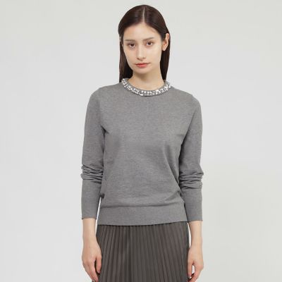 ＜Paul Stuart (Women)＞【Ｎｉｋｋｅｉ　ｍａｇａｚｉｎｅ／ｅｃｌａｔ掲載】【ウォッシャブル】ビジューニット　プルオーバー