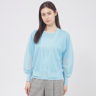 ERDEM アーデム シルクパネルニットカーディガン  ブルー系 - ナイロンフェザーニットカーディガン｜abahouse mavie / アバハウス マヴィ