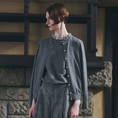 ＜Paul Stuart (Women)＞【Ｎｉｋｋｅｉ　ｍａｇａｚｉｎｅ掲載】【ウォッシャブル】ビジューニット　カーディガン