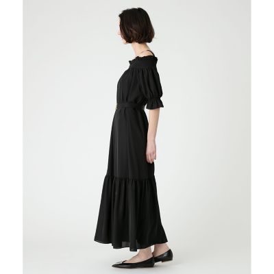 LOULOU WILLOUGHBYオフショルダーフリルマキシドレス（ブラック） LOULOU WILLOUGHBYオフショルダーフリルマキシドレス（ブラック