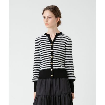 完売品　ルルウィルビー　フェザーリブボーダーカーディガン　アイボリー　M allureville｜◇【LOULOU WILLOUGHBY】フェザーリブボーダー