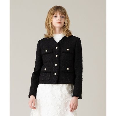 極美品　LOULOU WILLOUGHBY パピヨン ツイードジャケット パール LOULOU WILLOUGHBY】パピヨンツイードジャケット