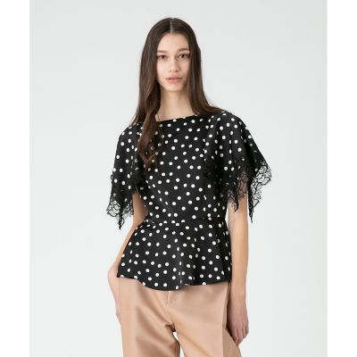 LOULOU WILLOUGHBY】サテンドットレースブラウス