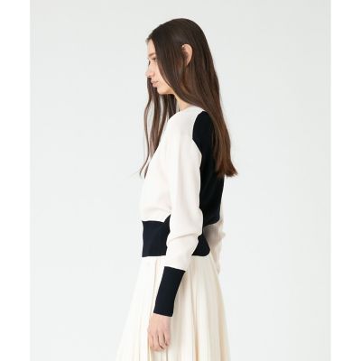 ルルウィルビー Loulou Willoughby 23AW バイカラーモックネックプルオーバー ニット カットソー 2 ベージュ 黒 ブラック LOULOU WILLOUGHBY】バイカラーモックネックプルオーバー