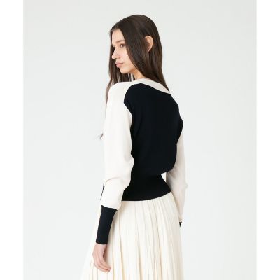 ルルウィルビー Loulou Willoughby 23AW バイカラーモックネックプルオーバー ニット カットソー 2 ベージュ 黒 ブラック LOULOU WILLOUGHBY】バイカラーキーネックカーディガン
