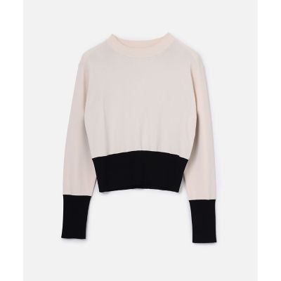ルルウィルビー Loulou Willoughby 23AW バイカラーモックネックプルオーバー ニット カットソー 2 ベージュ 黒 ブラック LOULOU WILLOUGHBY】バイカラーモックネック