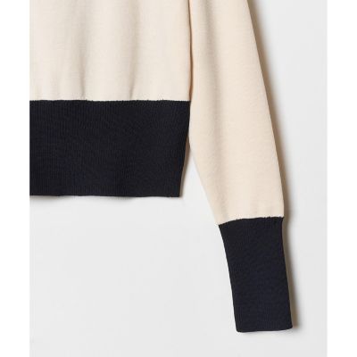 ルルウィルビー Loulou Willoughby 23AW バイカラーモックネックプルオーバー ニット カットソー 2 ベージュ 黒 ブラック LOULOU WILLOUGHBY】バイカラーキーネックカーディガン