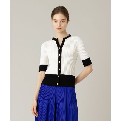 ＜allureville (Women)＞【ＬＯＵＬＯＵ　ＷＩＬＬＯＵＧＨＢＹ】バイカラーキーネック５分袖カーディガン