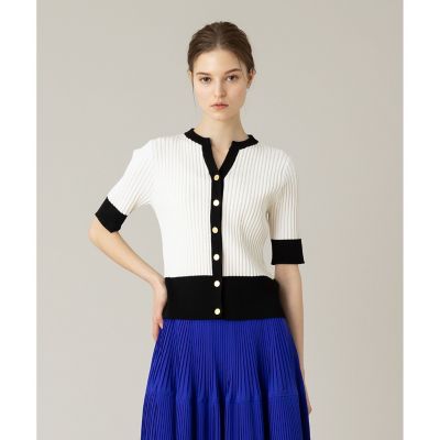 【ＬＯＵＬＯＵ　ＷＩＬＬＯＵＧＨＢＹ】バイカラーキーネック５分袖カーディガン