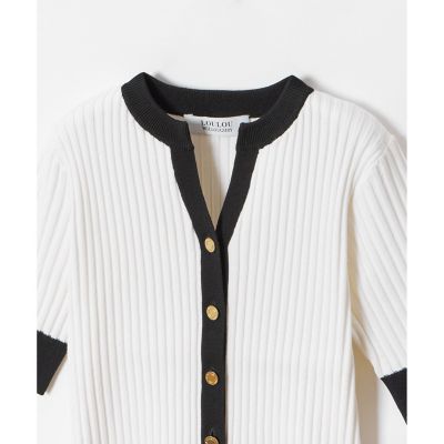 【ＬＯＵＬＯＵ　ＷＩＬＬＯＵＧＨＢＹ】バイカラーキーネック５分袖カーディガン