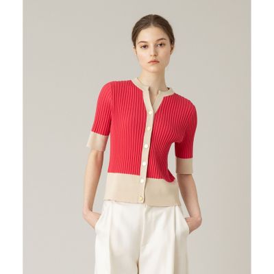 【ＬＯＵＬＯＵ　ＷＩＬＬＯＵＧＨＢＹ】バイカラーキーネック５分袖カーディガン