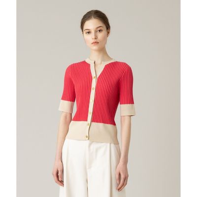【ＬＯＵＬＯＵ　ＷＩＬＬＯＵＧＨＢＹ】バイカラーキーネック５分袖カーディガン