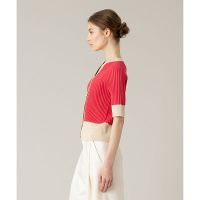 【ＬＯＵＬＯＵ　ＷＩＬＬＯＵＧＨＢＹ】バイカラーキーネック５分袖カーディガン