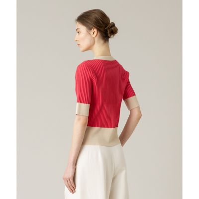 【ＬＯＵＬＯＵ　ＷＩＬＬＯＵＧＨＢＹ】バイカラーキーネック５分袖カーディガン