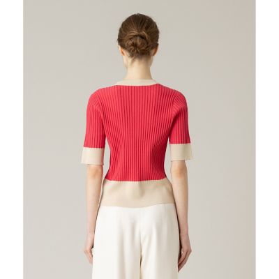 【ＬＯＵＬＯＵ　ＷＩＬＬＯＵＧＨＢＹ】バイカラーキーネック５分袖カーディガン