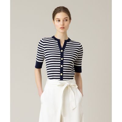 【ＬＯＵＬＯＵ　ＷＩＬＬＯＵＧＨＢＹ】バイカラーキーネック５分袖カーディガン