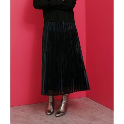 LOULOU WILLOUGHBY グロッシーグラデプリーツスカート ブラック  