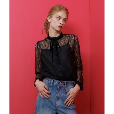 【ＬＯＵＬＯＵ　ＷＩＬＬＯＵＧＨＢＹ】レースベロアリボンブラウス