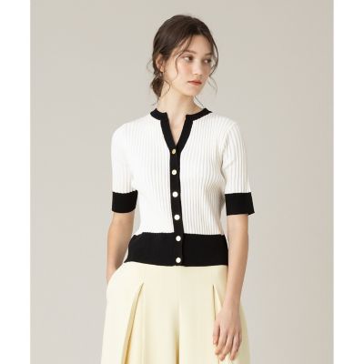 【ＬＯＵＬＯＵ　ＷＩＬＬＯＵＧＨＢＹ】◇　バイカラーキーネック５分袖カーディガン